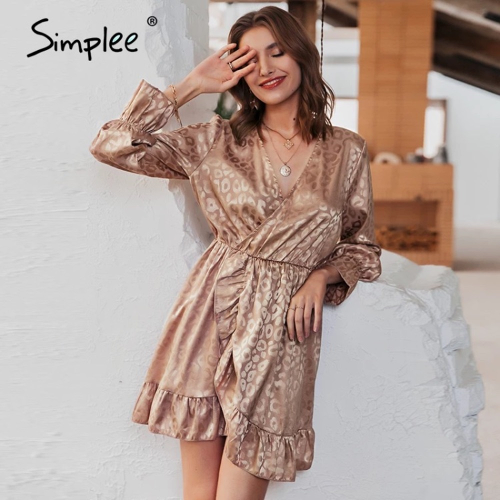 Simplee Sexy v-neck leopard print women dress - Picture 5 of 7